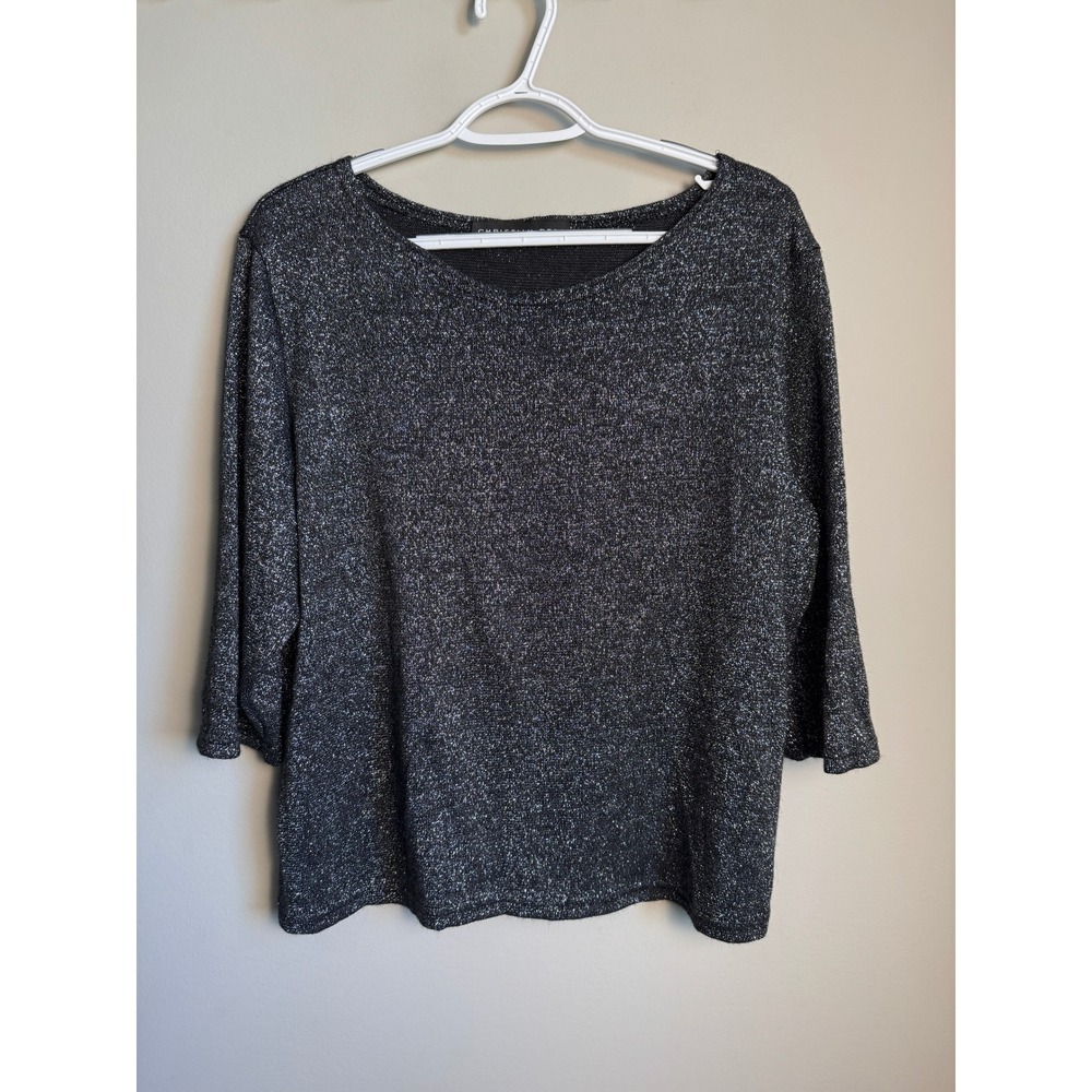 Christian Berg Womens Black Metallic Knit Top XL Shimmer Sparkle Holiday Party